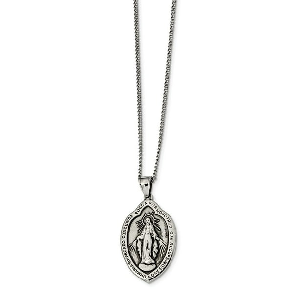 2.05mm with Secure Lobster Lock Clasp Stainless Steel Antiqued-Style and Polished Miraculous Medal 22in Necklace Chain 2.05mm with Secure Lobster Lock Clasp Stainless Steel Antiqued-Style and Polished Miraculous Medal 22in Necklace Chain